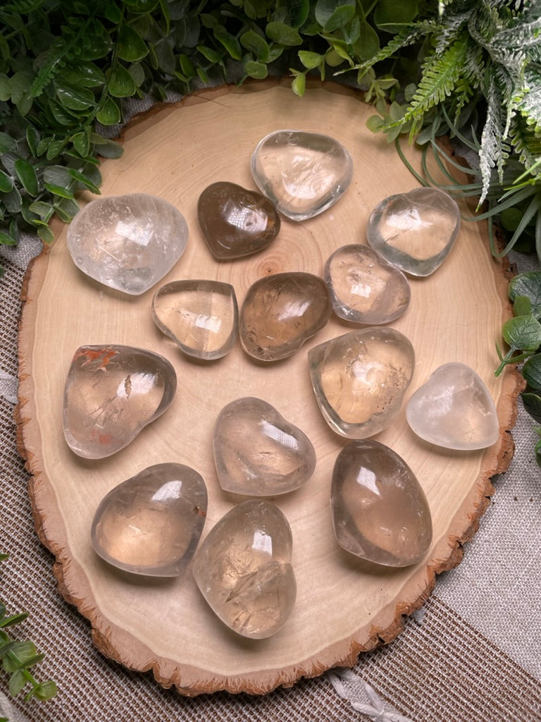 Smokey/ Clear Quartz Hearts (chipped)