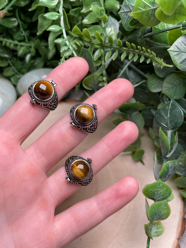 Tigers Eye Locket Adjustable Ring