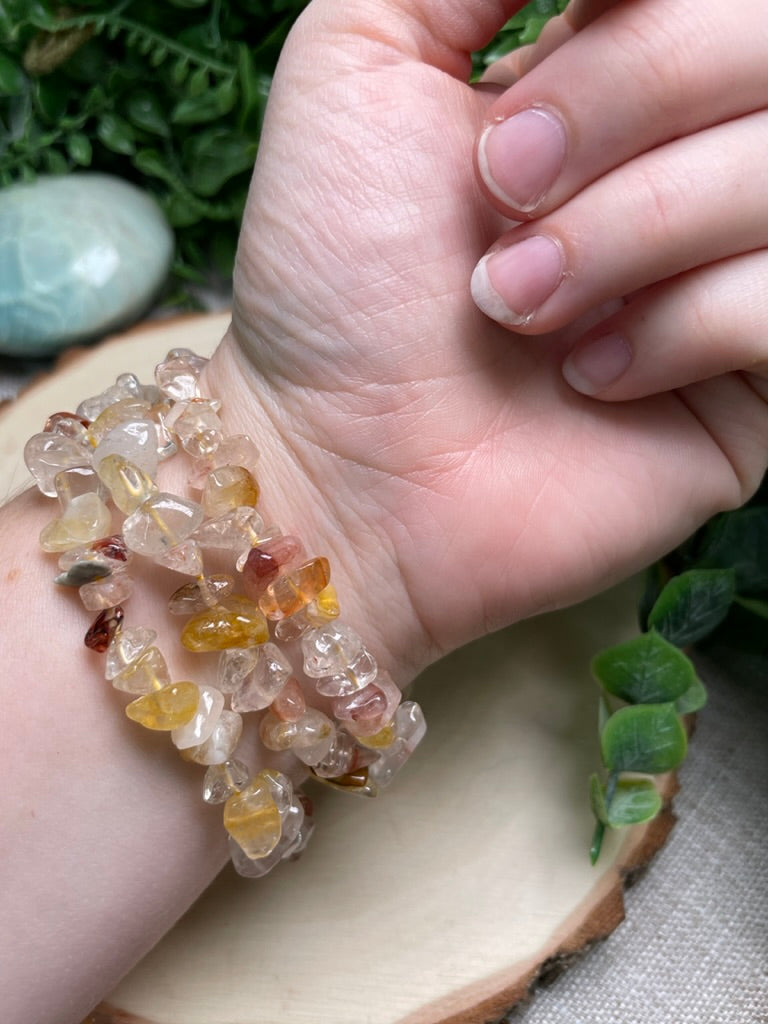 Golden Healer and Fire Quartz Chip Bracelet