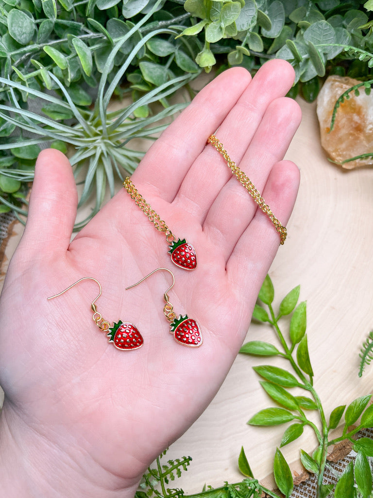 Matching Strawberry Necklace and Earrings Set