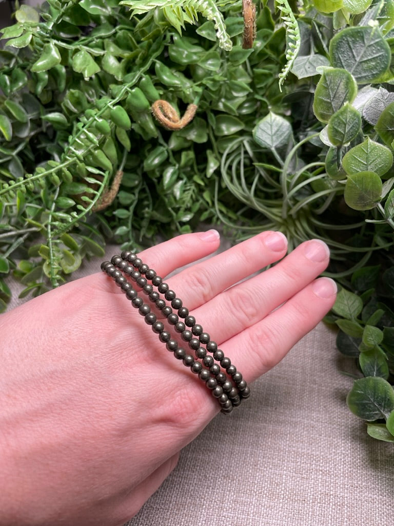 Pyrite 4mm Beaded Bracelet