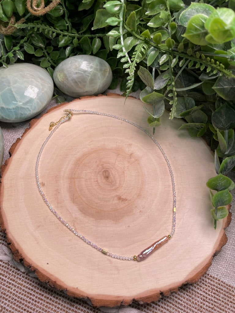 Aura Quartz and Freshwater Pearl Choker Necklace