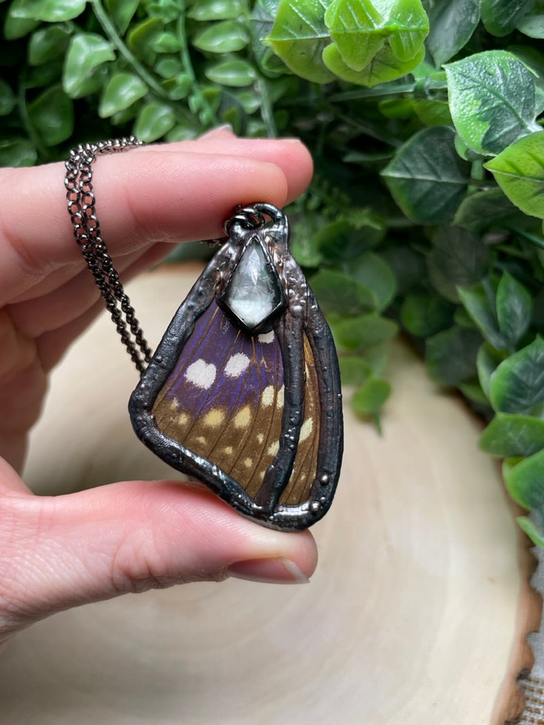 Butterfly Wing and Mother of Pearl Shell in Glass Necklace