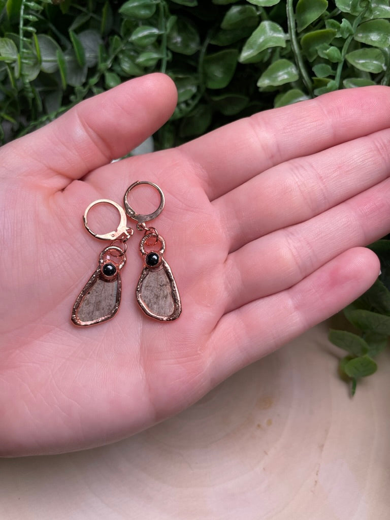 Moth Wing and Obsidian Earrings