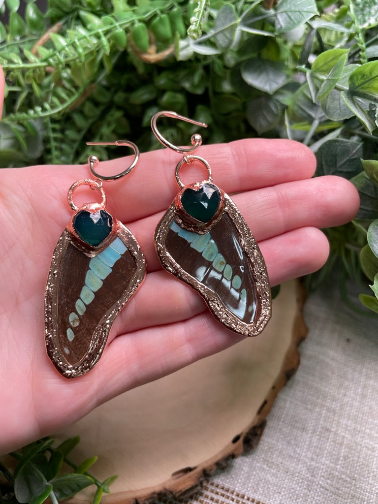 Green Agate Butterfly Wing Earrings