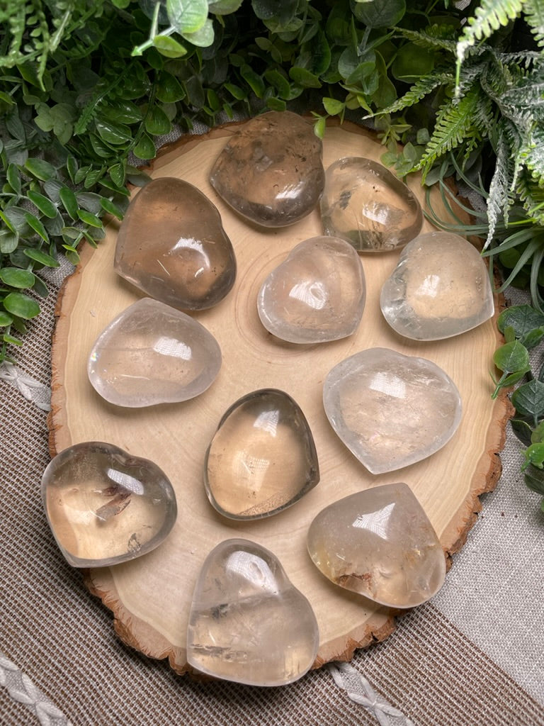 Smokey/ Clear Quartz Hearts (chipped)