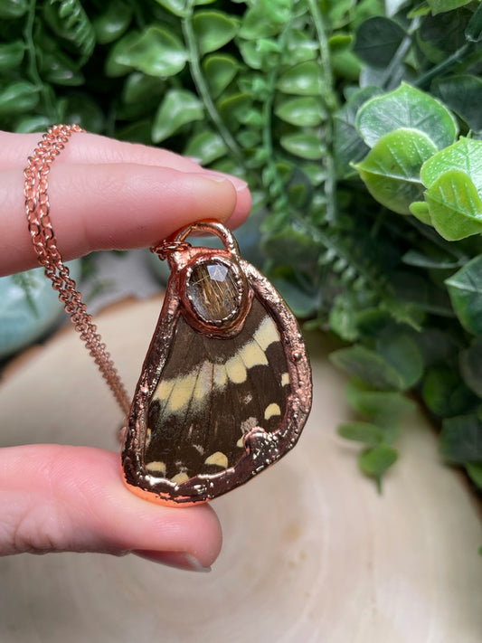 Butterfly Wing and Golden Rutile Quartz Necklace