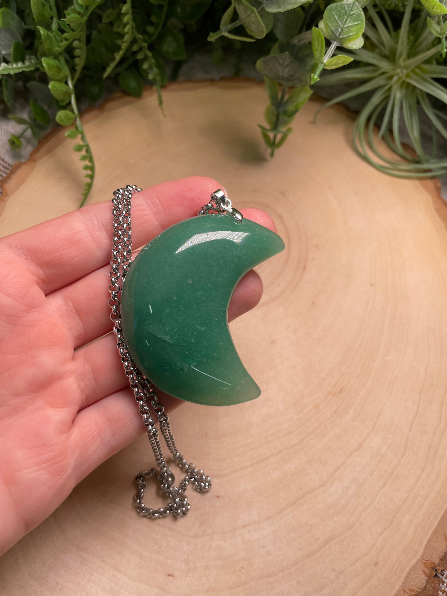 Green Aventurine Chunky Moon Necklace