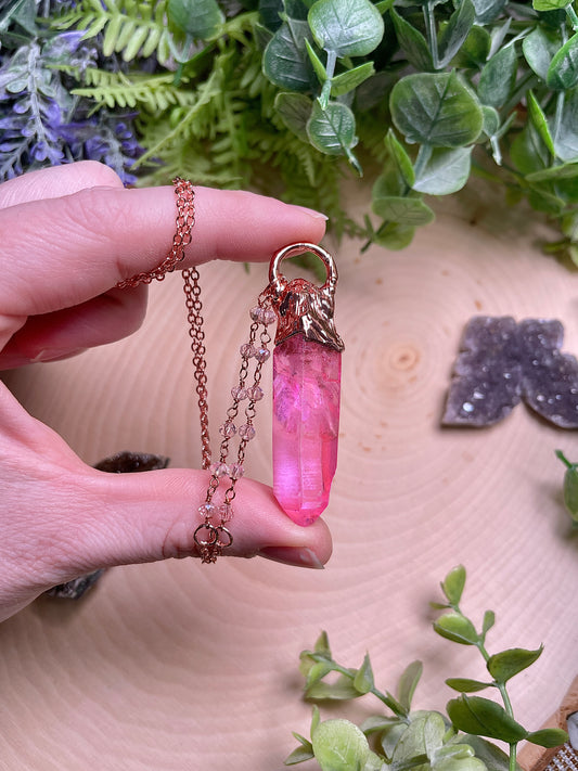 Persephone- Pink Aura Quartz Necklace