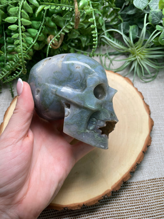 Moss Agate Skull