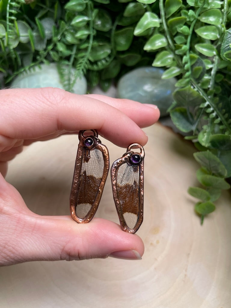 Dragonfly Wing and Amethyst Earrings