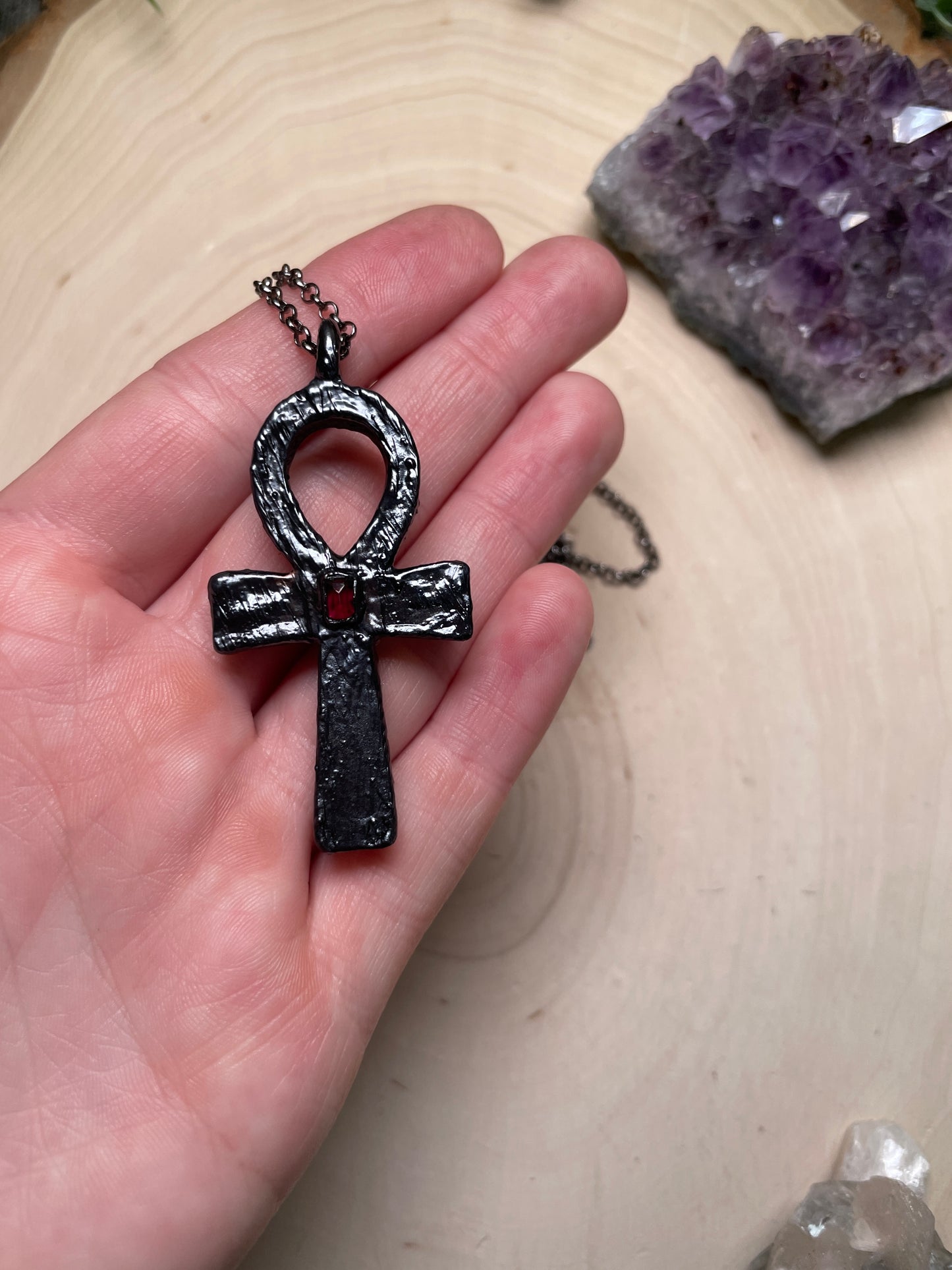 Garnet Ankh Necklace