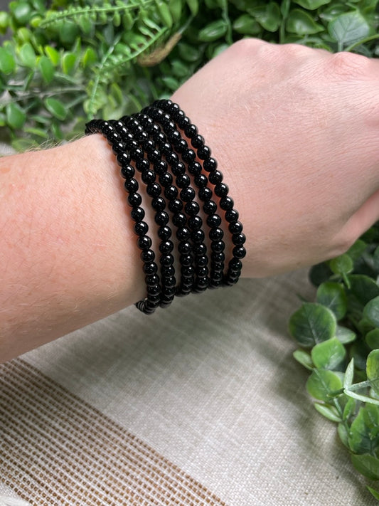 Obsidian 4mm Beaded Bracelet