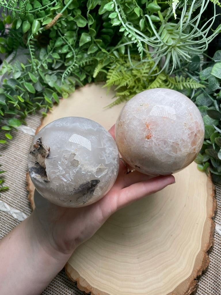 Quartz and Flower Agate Sphere