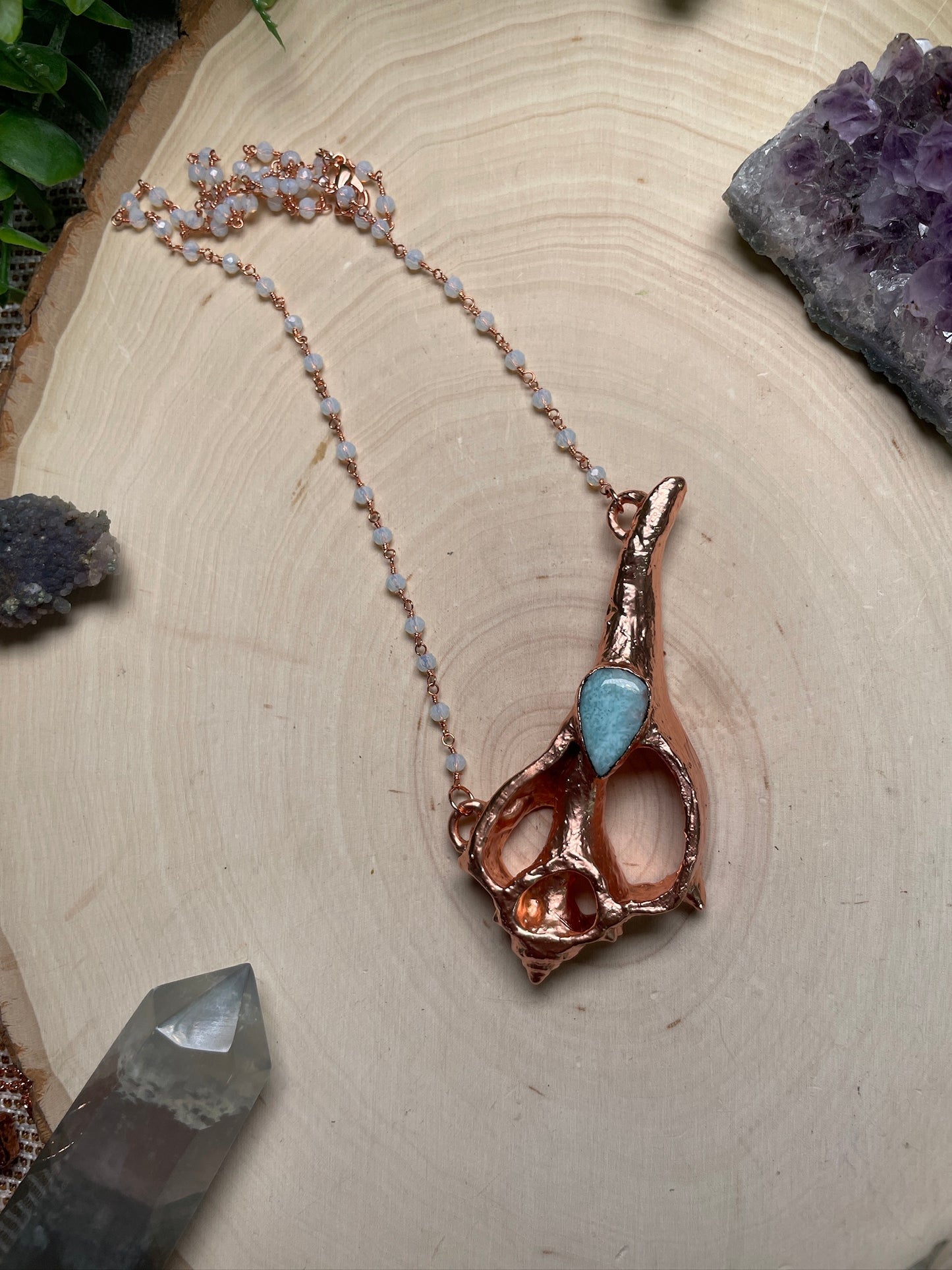 Larimar and Opalite Shell Necklace