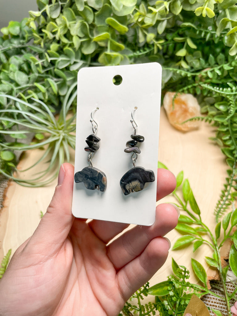 Jasper Buffalo and Obsidian Earrings