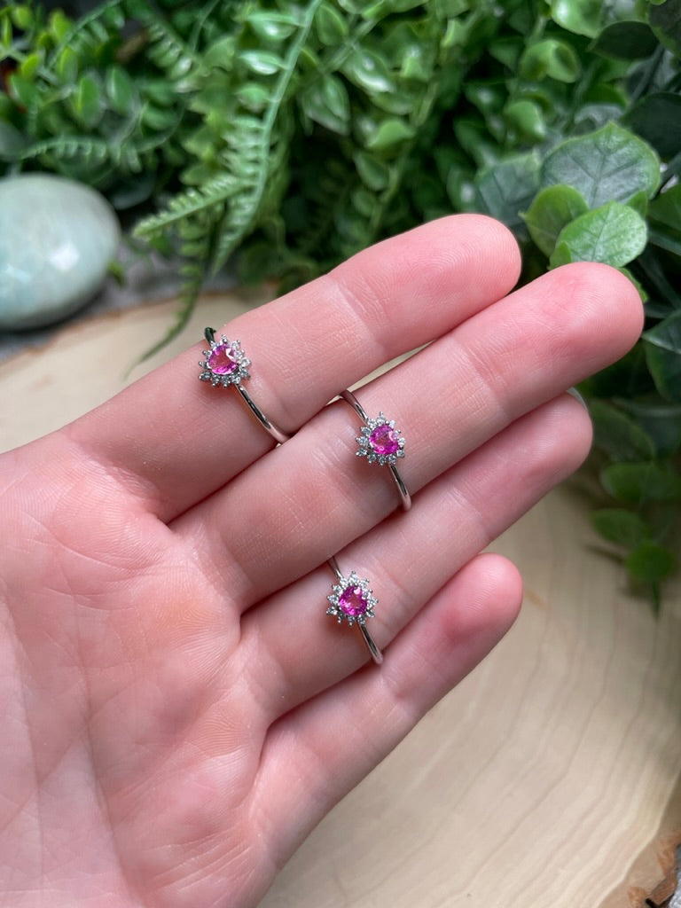 Pink Topaz Heart Adjustable Ring