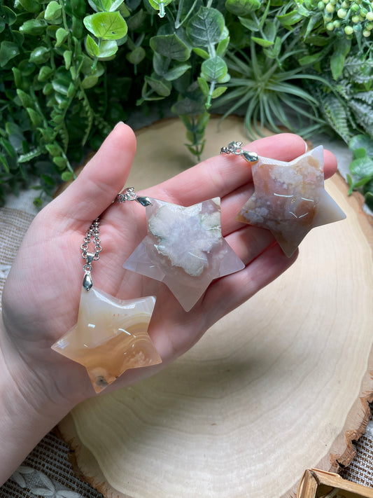 Flower Agate Chunky Star Necklace