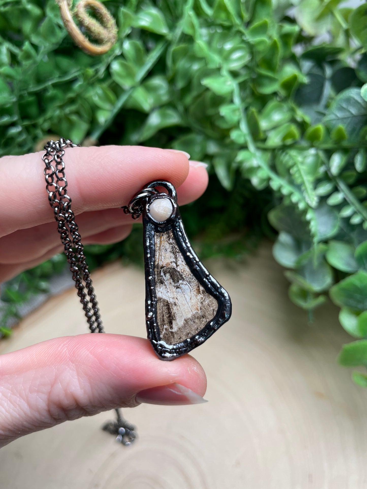 Mother of Pearl Shell Moth Wing Necklace