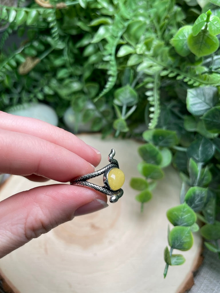 Yellow Agate Snake Adjustable Ring