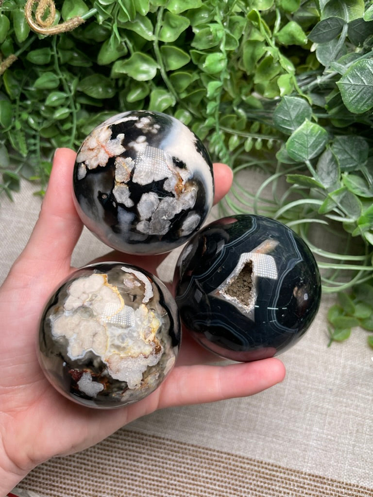 Black Flower Agate Sphere