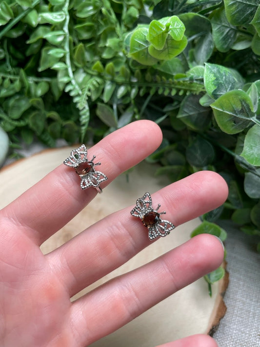 Smoky Quartz Butterfly Adjustable Ring