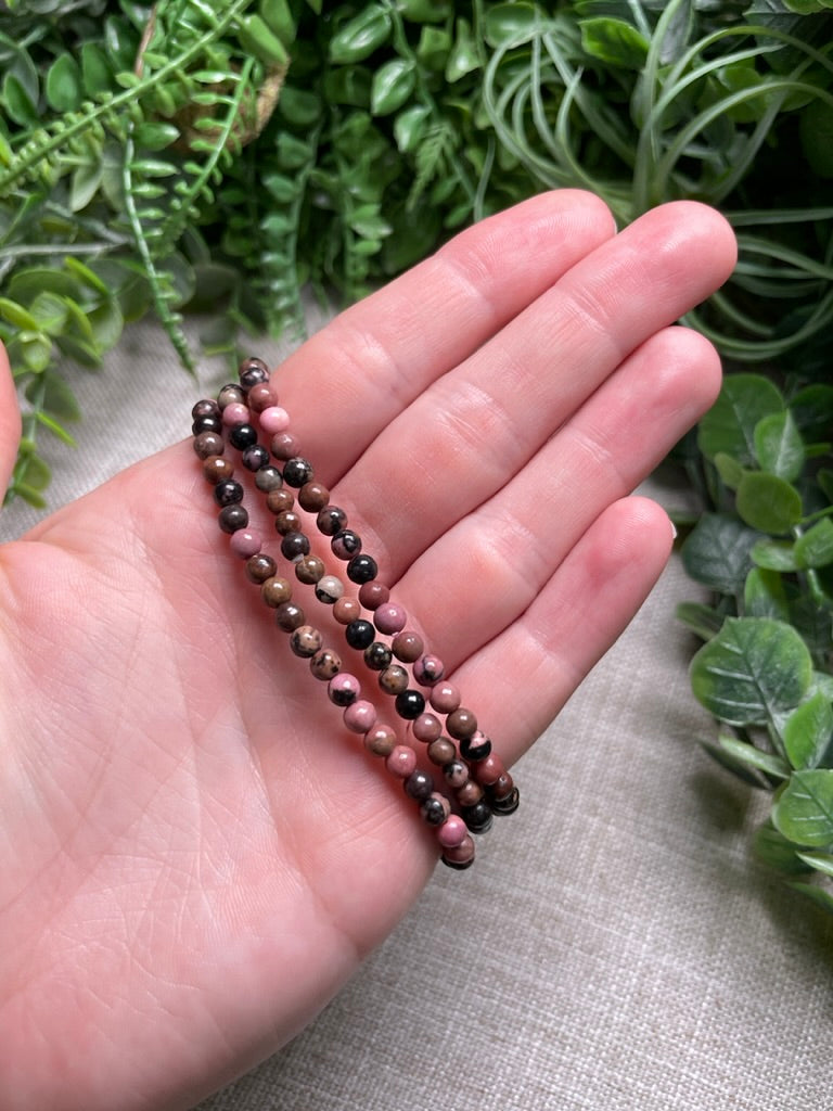 Rhodonite 4mm Beaded Bracelet