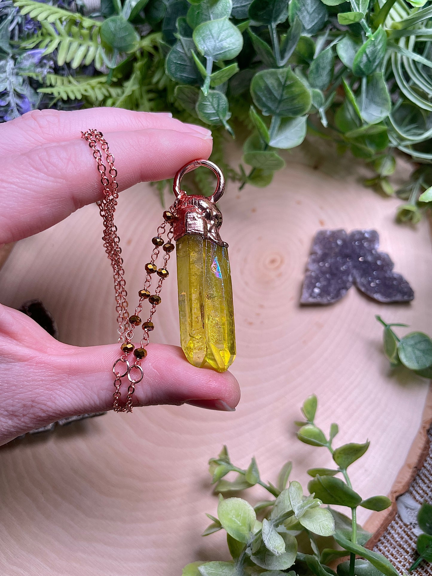 Sun- Yellow Aura Quartz Necklace