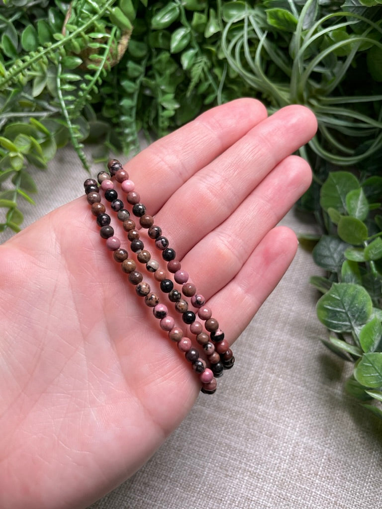 Rhodonite 4mm Beaded Bracelet