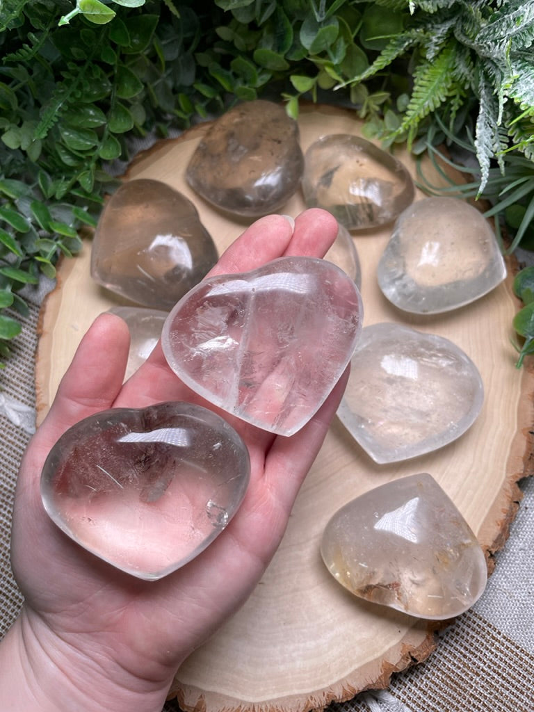 Smokey/ Clear Quartz Hearts (chipped)