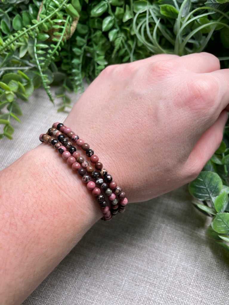 Rhodonite 4mm Beaded Bracelet