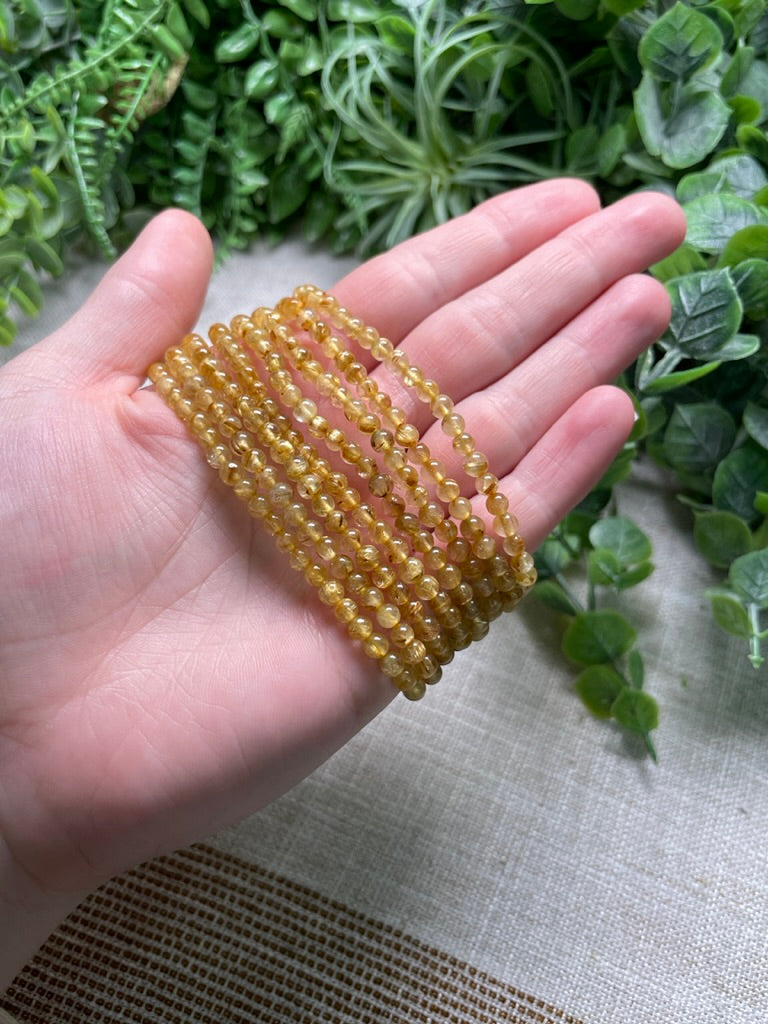 Golden Rutile Quartz 4mm Beaded Bracelet