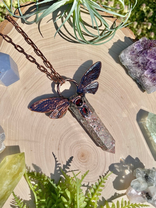 Stacey- Garnet, Leopard Skin Jasper, and Real Ethically Sourced Cicada Wings Necklace