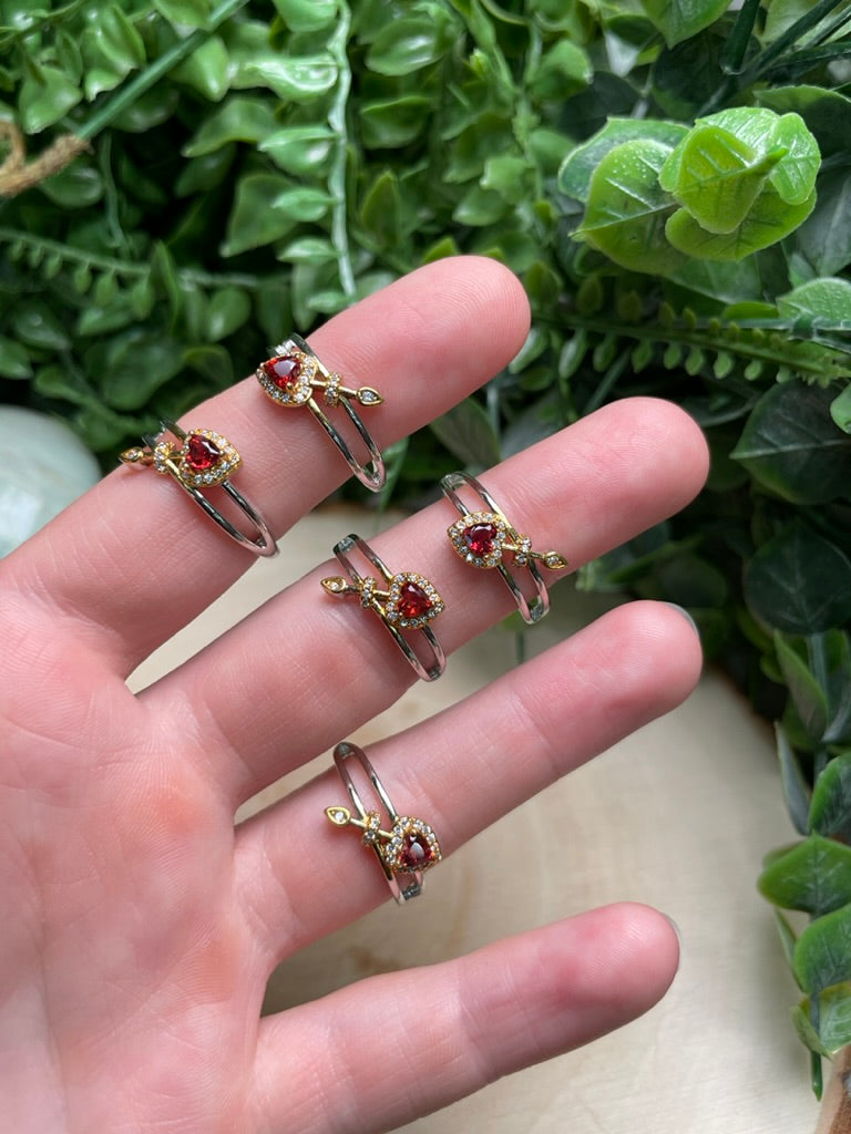 Garnet Heart Adjustable Ring