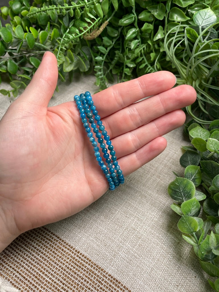 Blue Apatite 4mm Beaded Bracelet