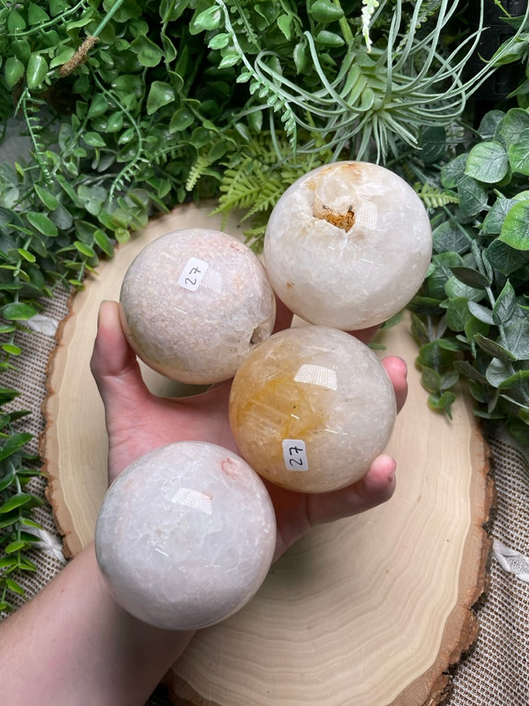 Quartz Mixture Sphere with Agate and/ or Flower Agate Inclusions