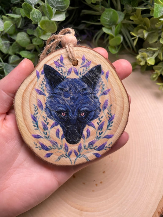 Wolf Christmas/ Yule Wood Slice Ornament