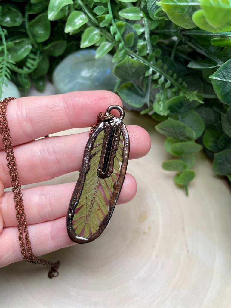 Fern and Black Tourmaline Necklace