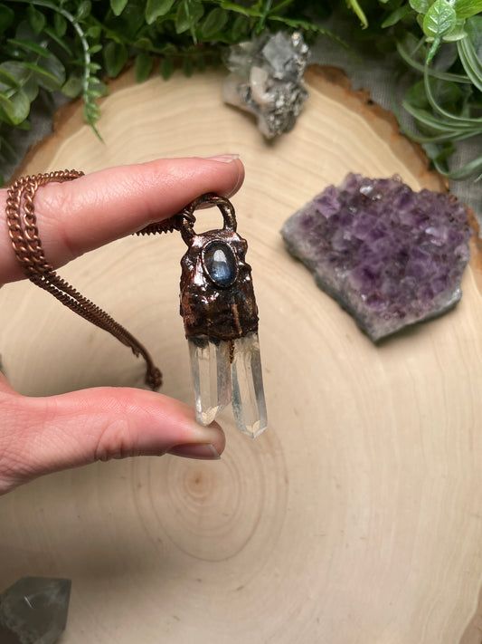 Blue Kyanite and Clear Quartz Necklace