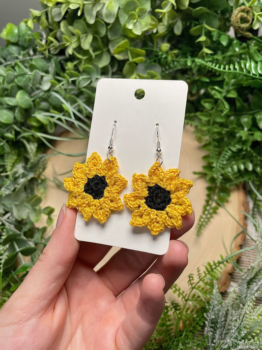 Hand Crocheted Sunflower Earrings