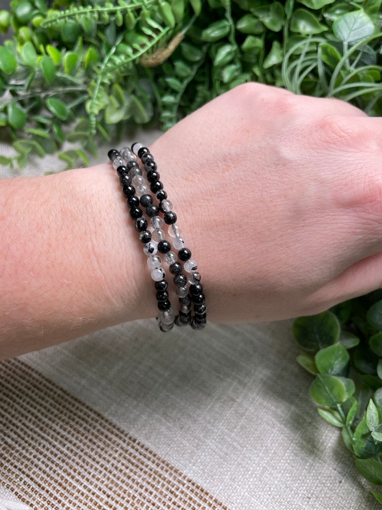 Black Rutile Quartz 4mm Beaded Bracelet