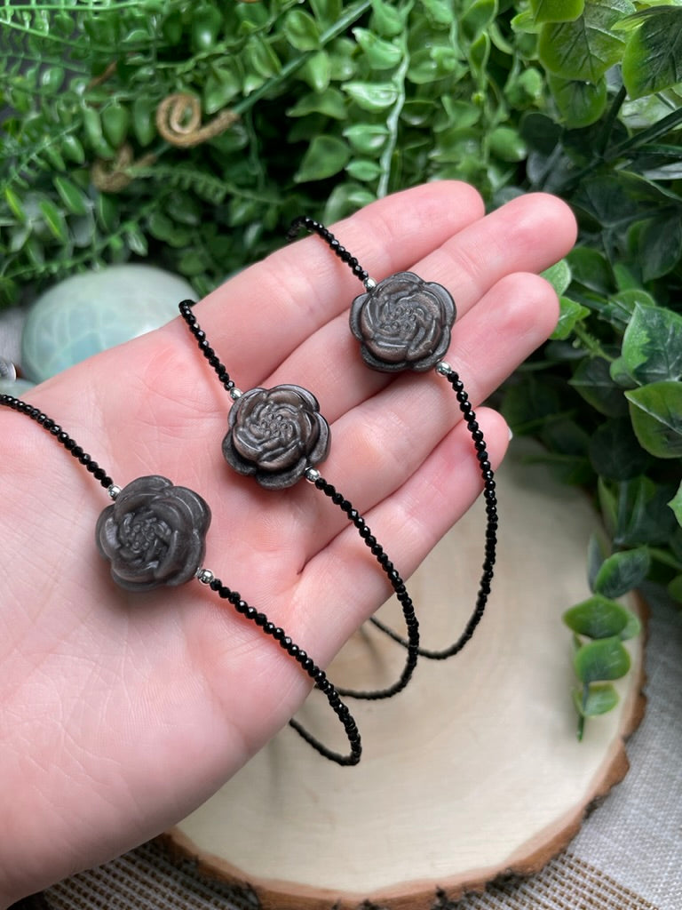 Obsidian Flower Choker Necklace