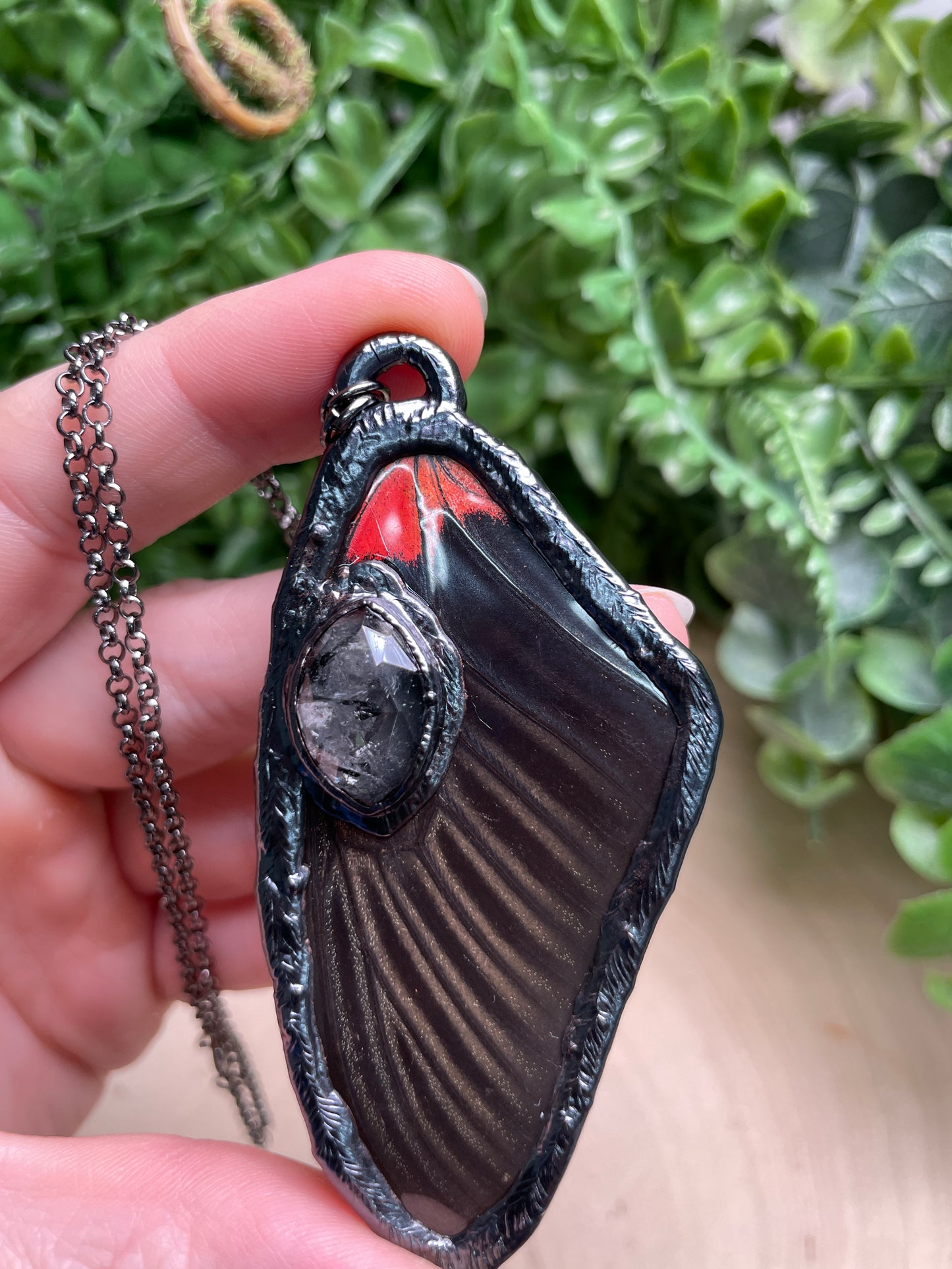 Black Rutile Quartz Butterfly Wing Necklace