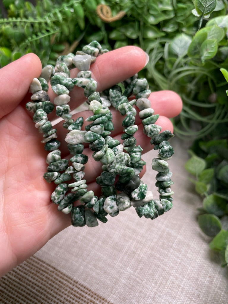 Green Speckled Jasper Chip Bracelet