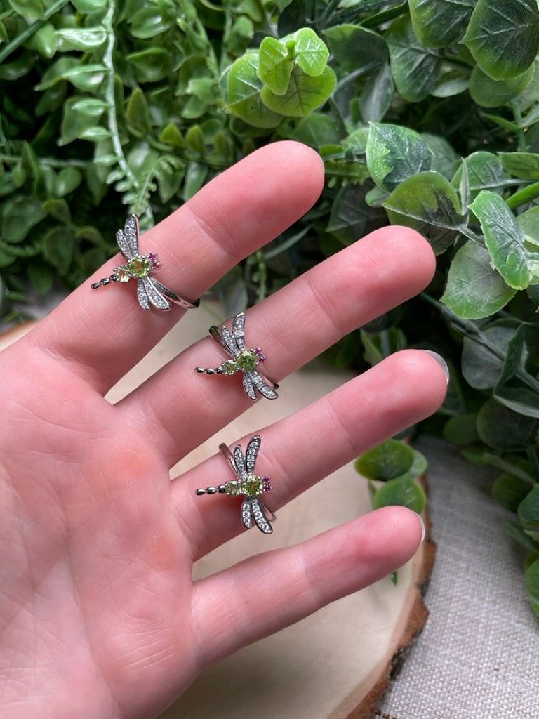 Peridot Dragonfly Adjustable Ring