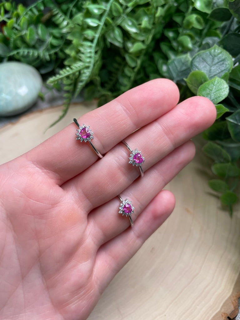 Pink Topaz Heart Adjustable Ring