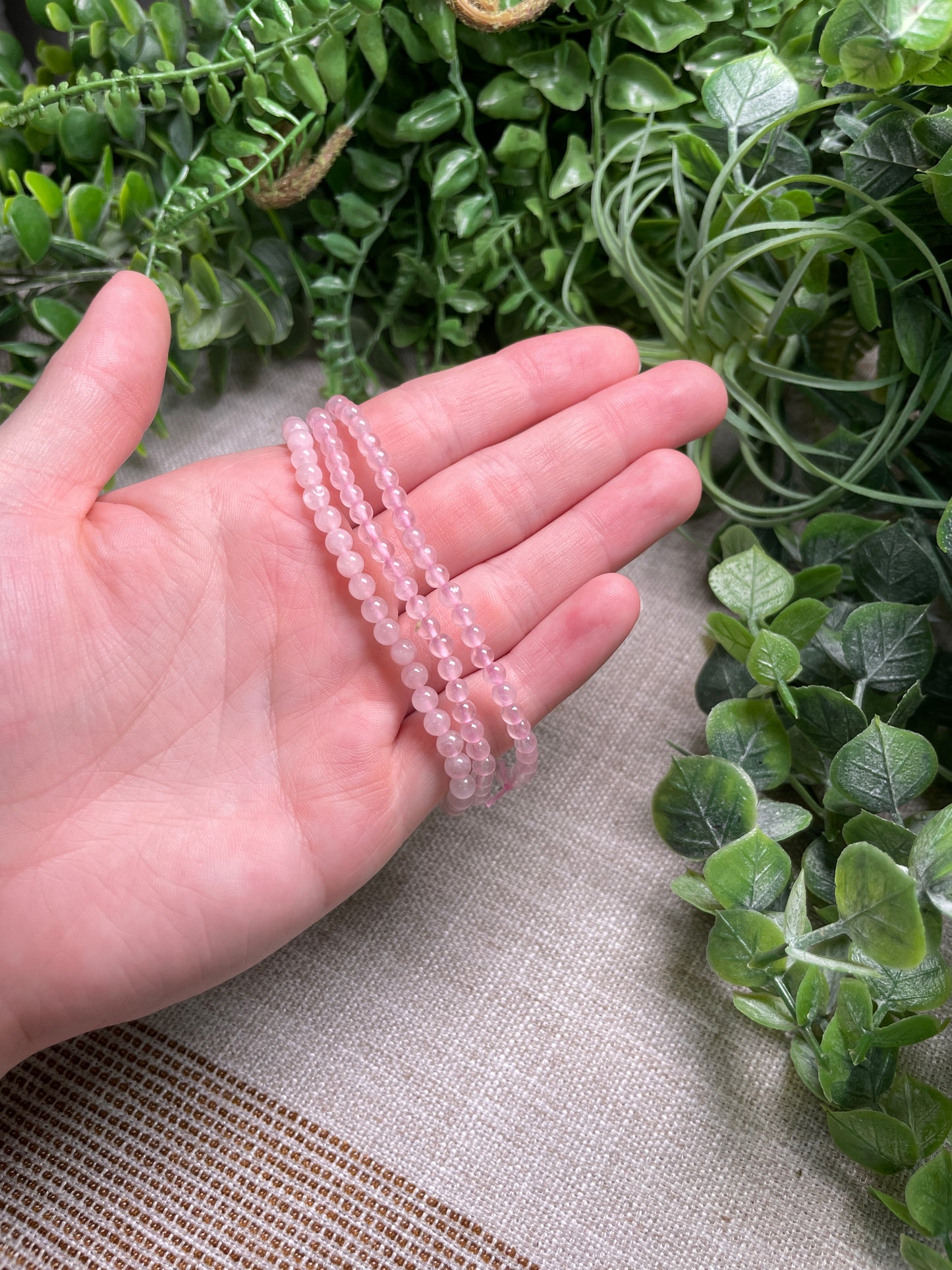 Rose Quartz 4mm Beaded Bracelet