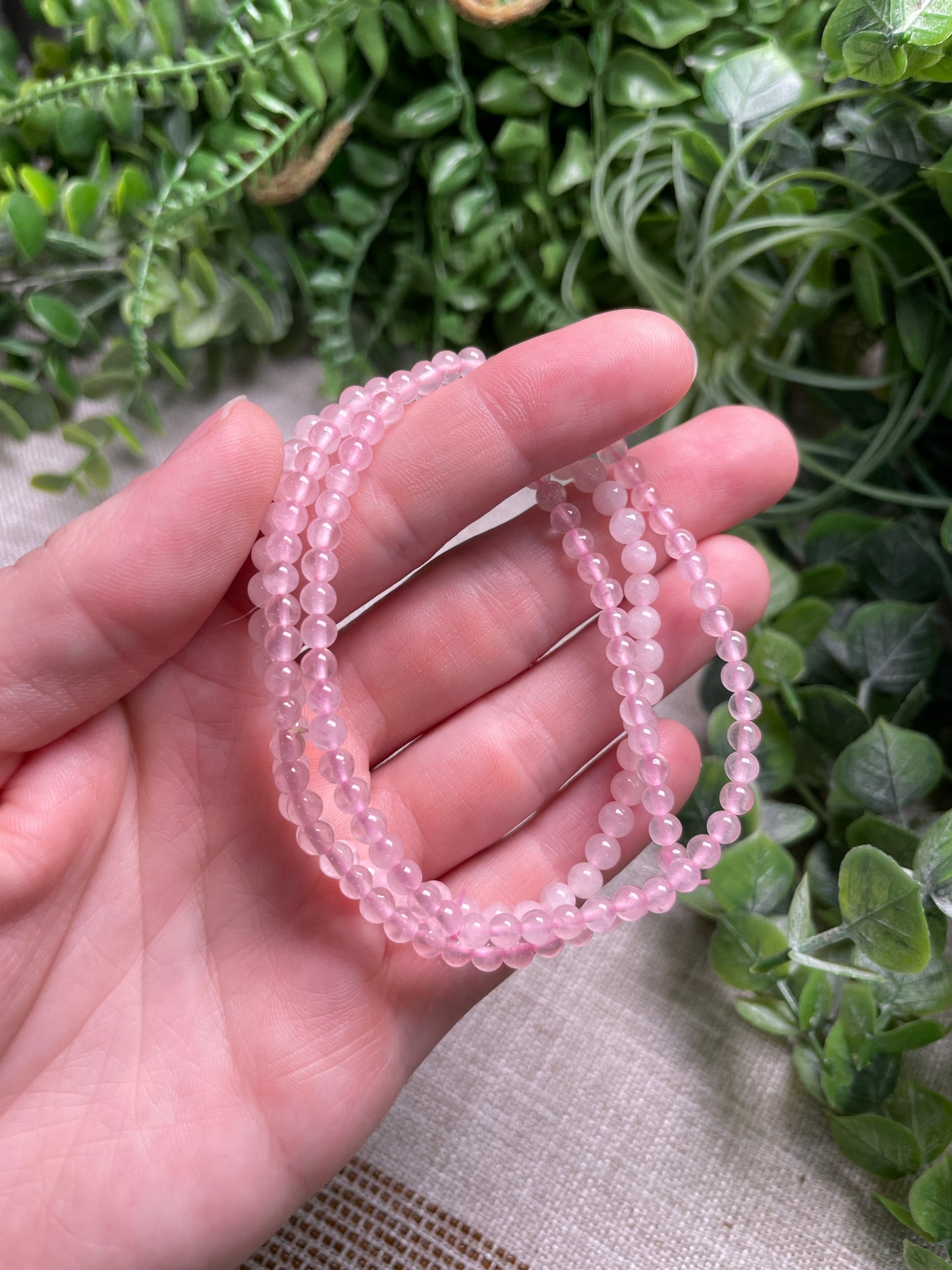 Rose Quartz 4mm Beaded Bracelet