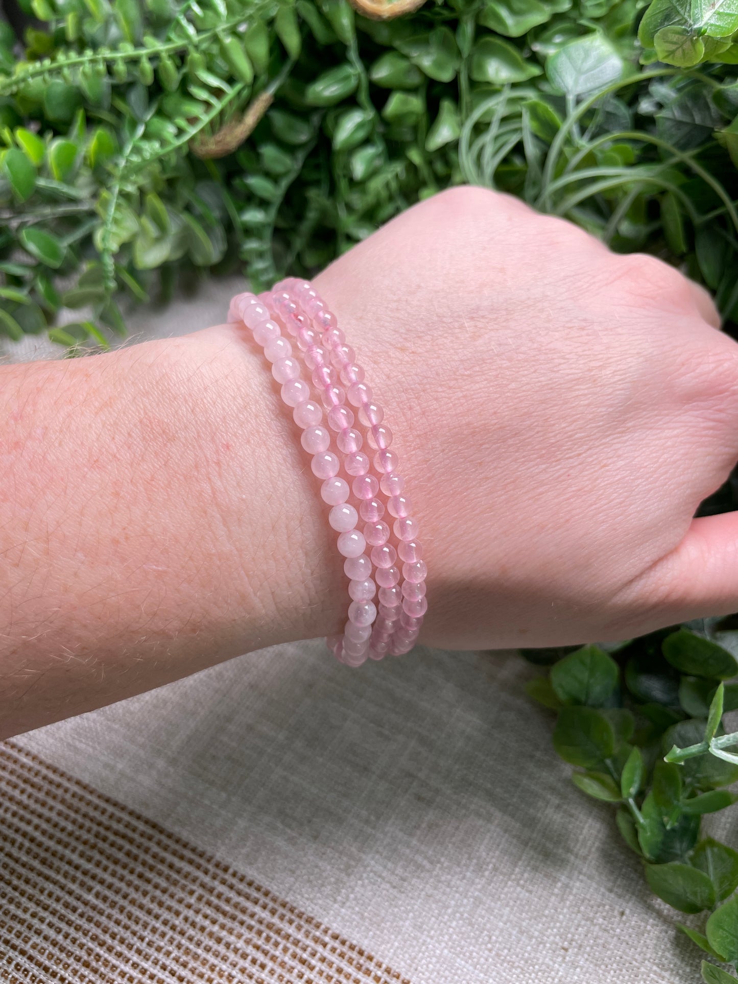 Rose Quartz 4mm Beaded Bracelet