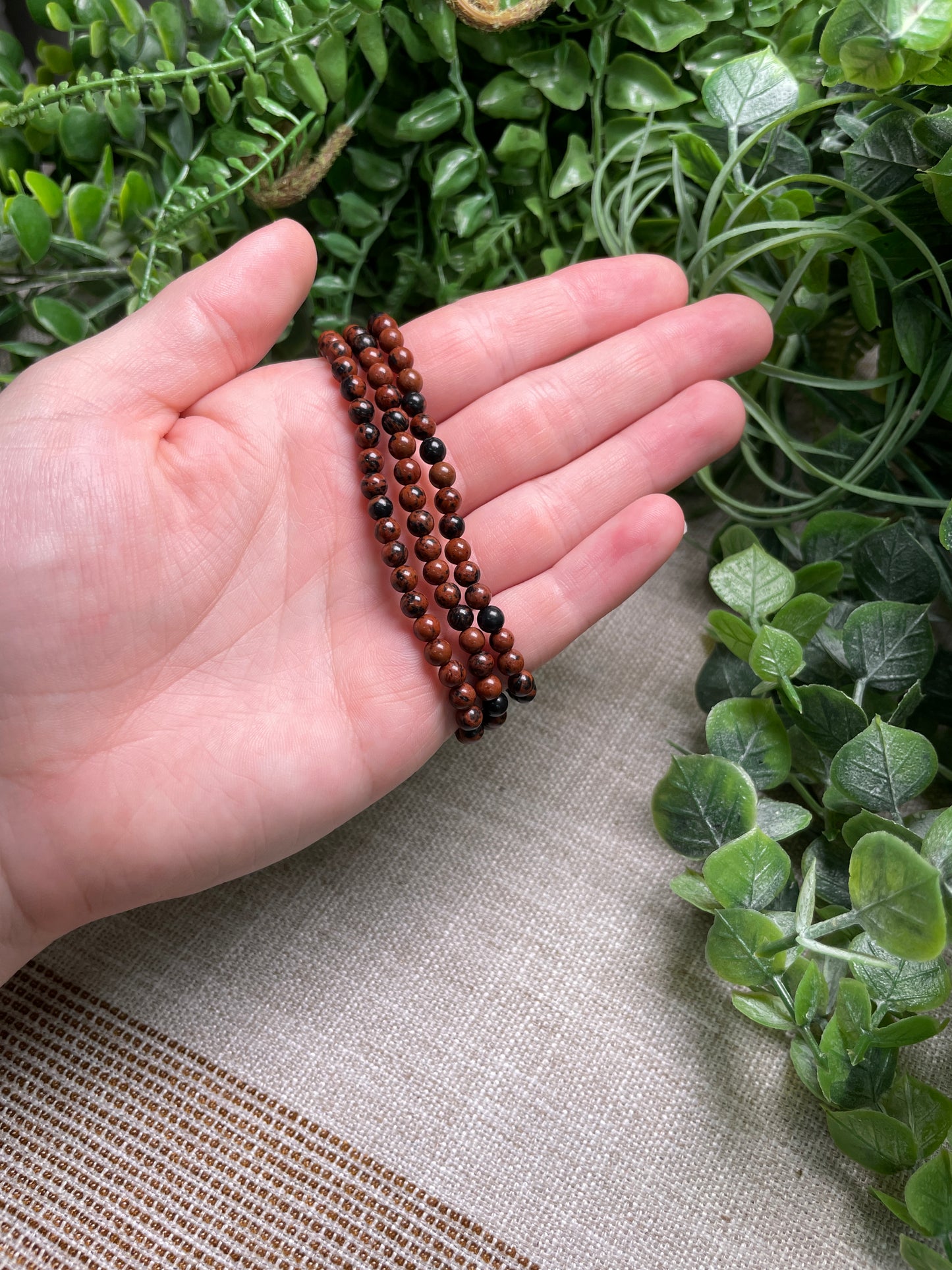 Red Obsidian 4mm Beaded Bracelet